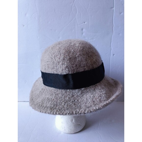 Vintage Handmade Cloche Wool Hat Ribbon Bow Rhinestone Brooch Gray Hat main image 8